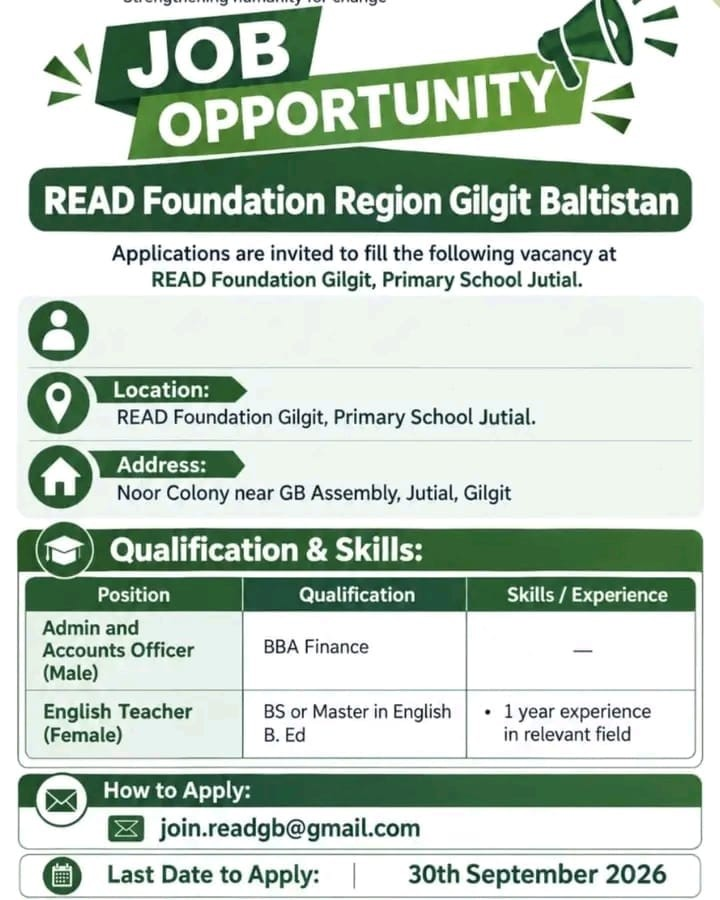 READ Foundation Gilgit Jobs 2026 – Admin Officer & English Teacher 3 image READ Foundation