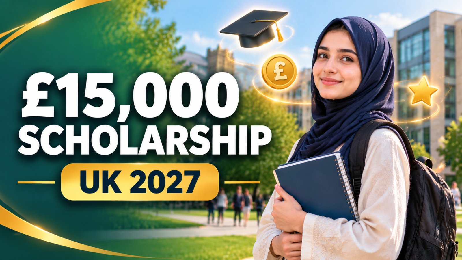 Female student in hijab on a UK university campus for the Exeter Excellence Scholarship 2027