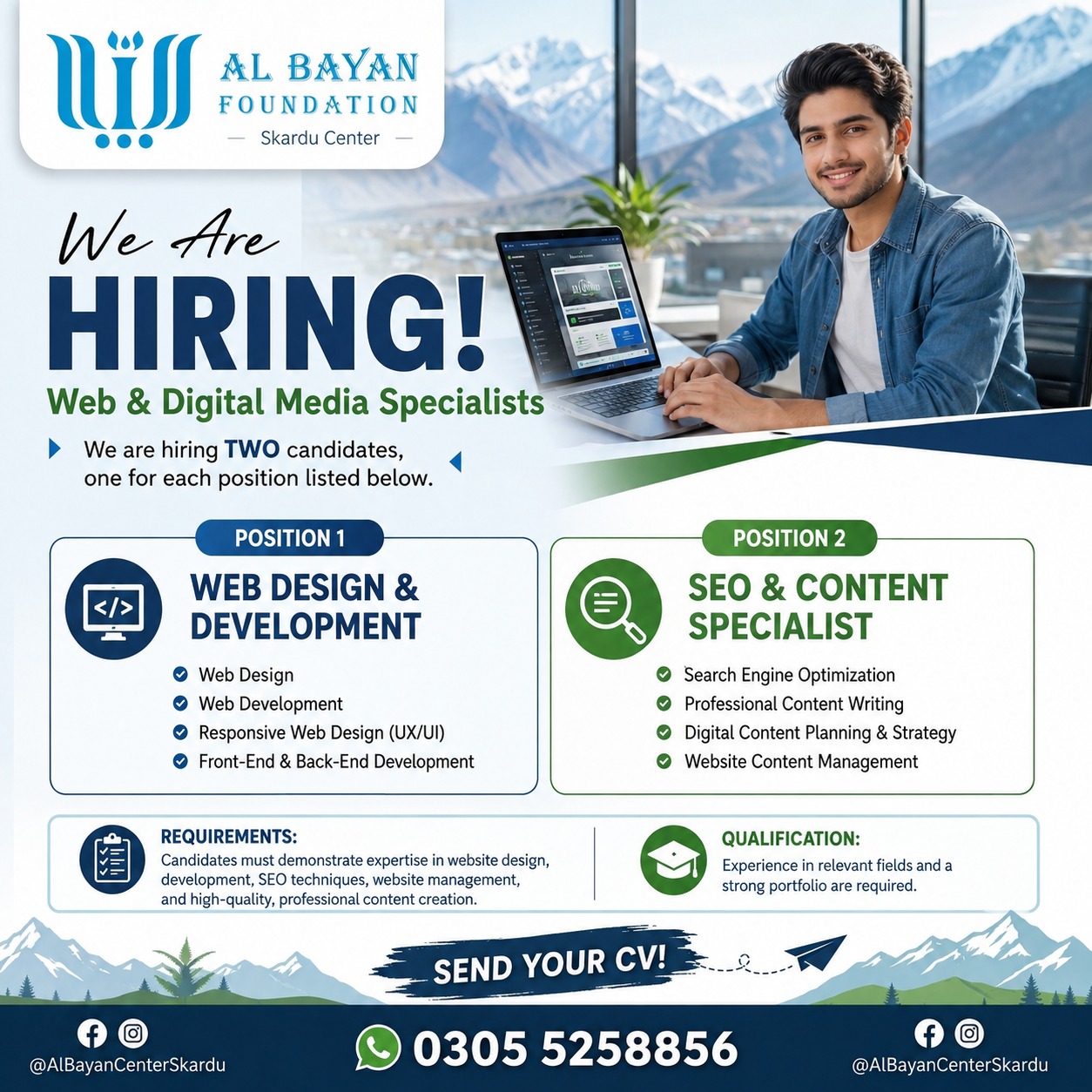 Al Bayan Foundation Skardu Jobs 2026: Web Designer/Developer and SEO & Content Specialist 3 Al Bayan Foundation Skardu Jobs 2026: Web Designer/Developer and SEO & Content Specialist