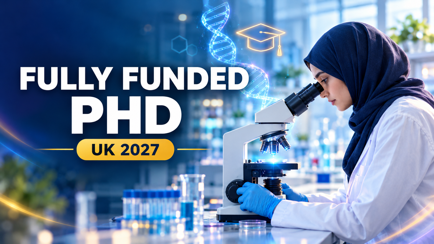 University of Manchester Excellence in Diversity PhD Scholarship 2027: Eligibility, Benefits and How to Apply 7 Female researcher in hijab using a microscope in a laboratory for the fully funded Manchester PhD scholarship 2027
