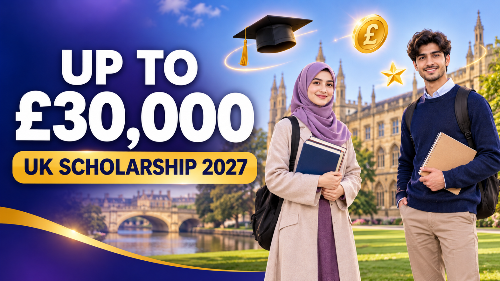 Female student in hijab and a male student standing apart on a UK university campus for the Durham scholarship 2027